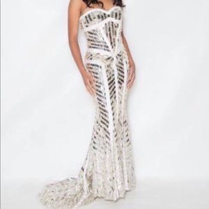 Sherri Hill Gold, White and silver dress 2813